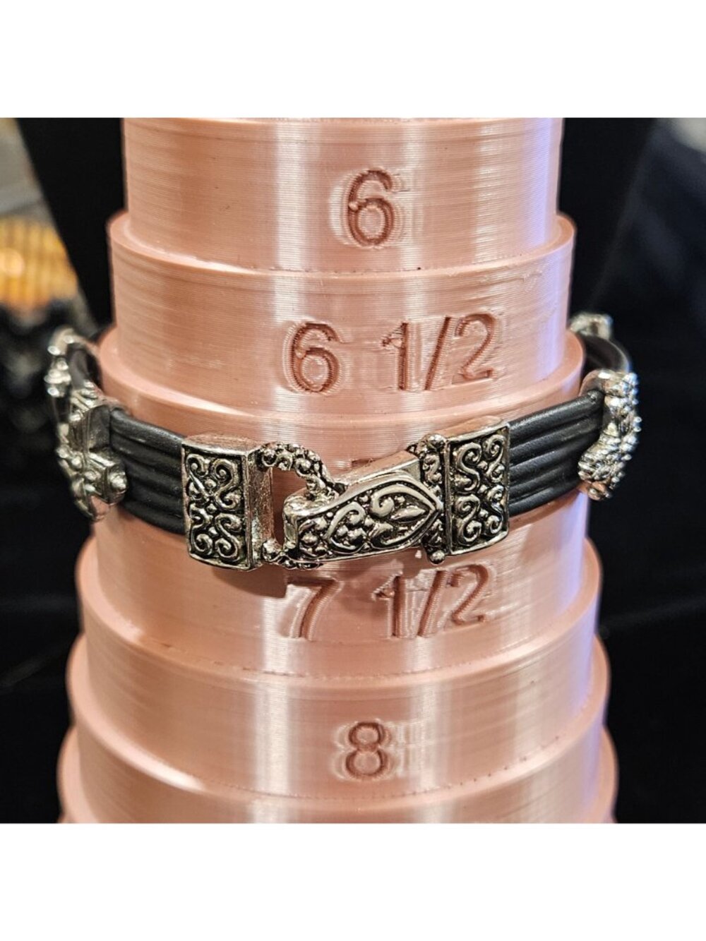 Brighton Silver Cross & Floral Charms Black cord Bracelet 7" Magnetic Clasp - Picture 2 of 4
